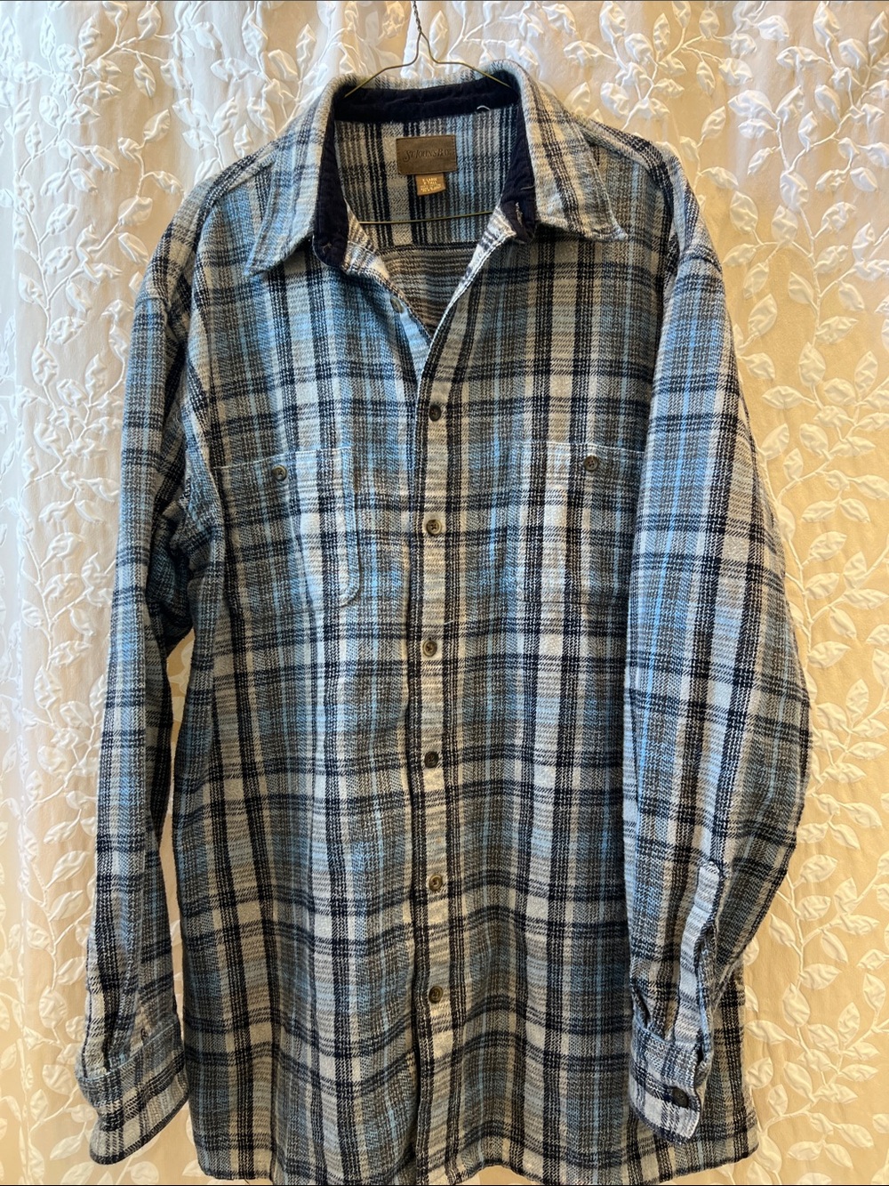 St. John's Bay Blue and White Plaid Button-Down Shirt